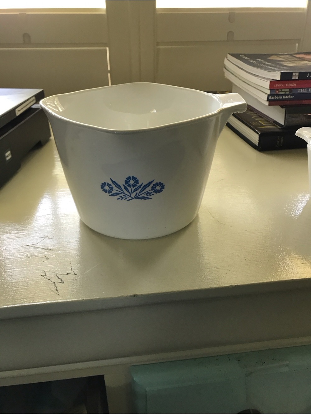 White Ceramic Mixing Bowl with Blue Floral Detail